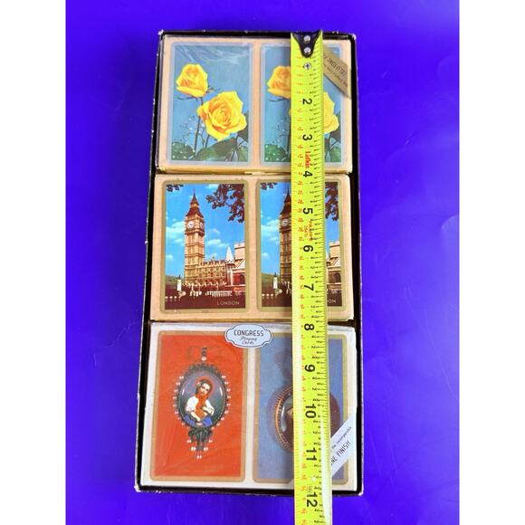 RARE VTG Congress Playing Cards Cel-U-Tone Triple Deck Canasta London Roses - Picture 12 of 12